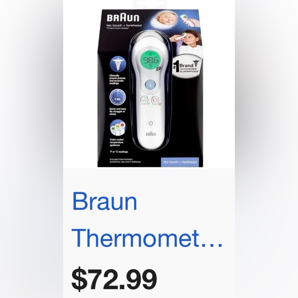 Braun No-Touch Forehead Thermometer - White with Green Display